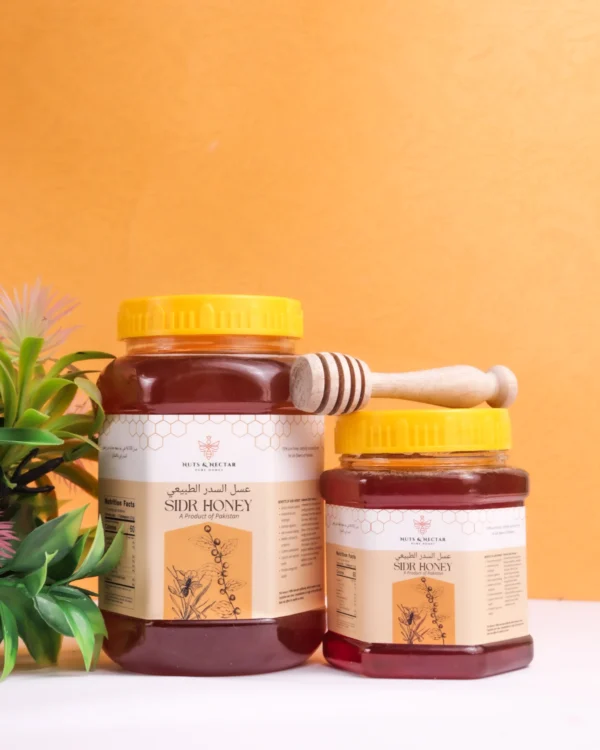 Sidr Honey – Two Jar Sizes Two jars of Sidr Honey – available in large and small sizes by Nuts & Nectar Pakistan